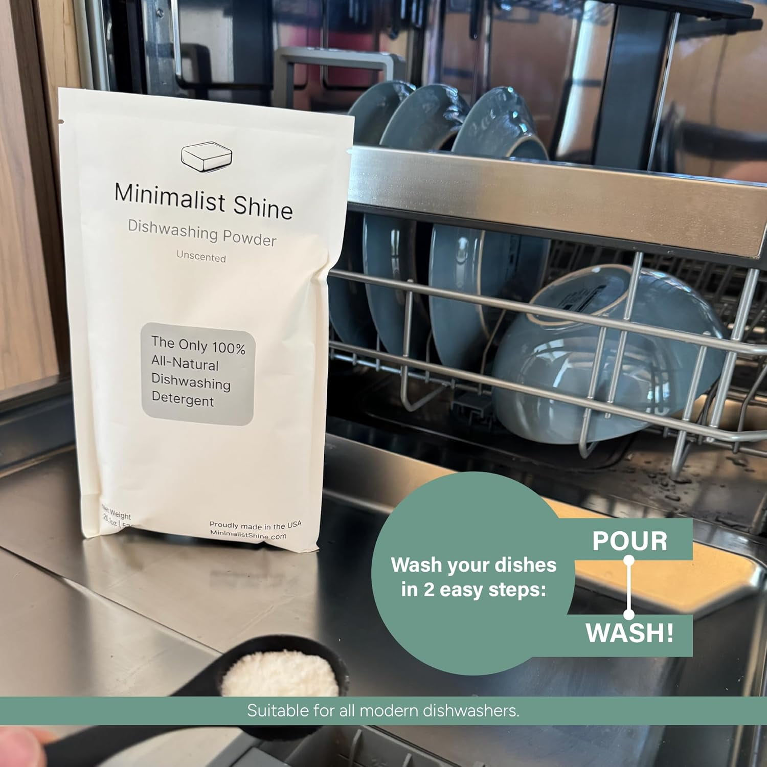 Dishwasher Detergent, 60 Loads, 100% Plastic-Free Dishwashing Soap, Eco-Friendly, All Natural Sustainable Dishwasher Powder, Cuts Grease and Grime, Non-Toxic and Unscented