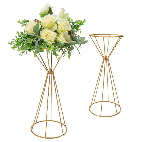8 1/4" x 19 3/4" Goldtone Cone-Shaped Metal Flower Stands - 6 pieces