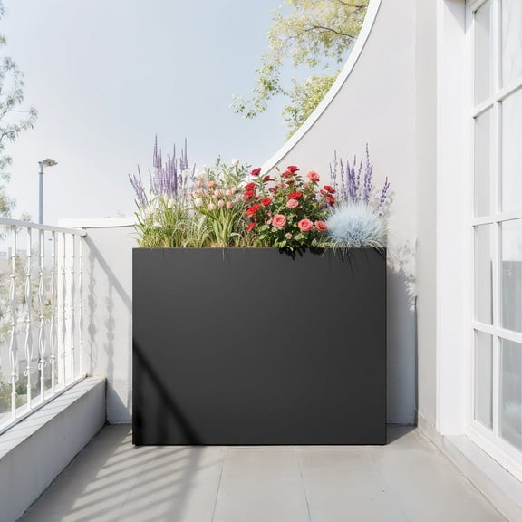 Metal Planter Box Outdoor Rectangular Planter, Large Planters for Outdoor/Indoor Plants with Drainage Holes and Removable Shelf, All-Weather Use, 38"L×10.2"W×30"H, Black