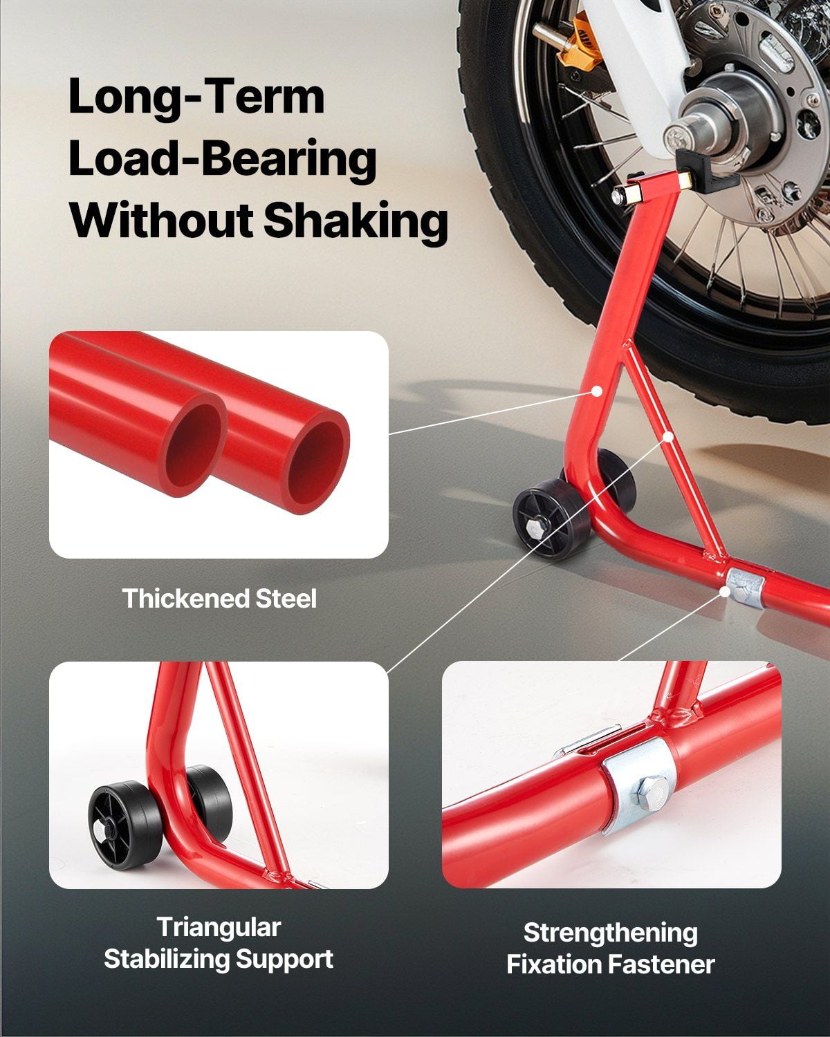 Heavy Duty Motorcycle Rear Wheel Stand 850 LBS Load Capacity Adjustable U L Fork Swingarm Spool Lift Jack Stand for Suzuki Yamaha Honda Kawasaki Red
