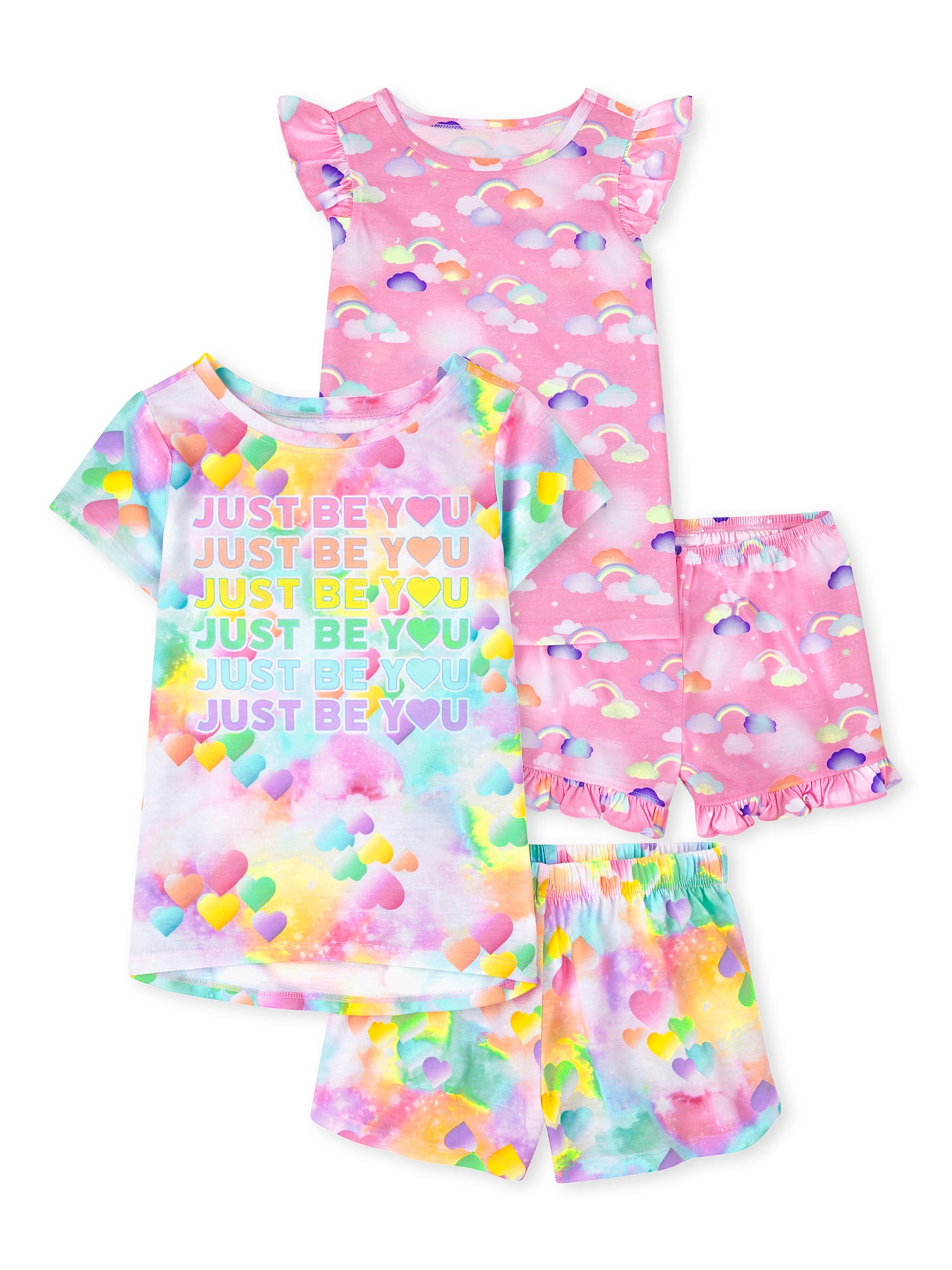 The Children's Place 4 Piece Short Sleeve Tops and Shorts Pajama Sleep Set, Sizes 4-16