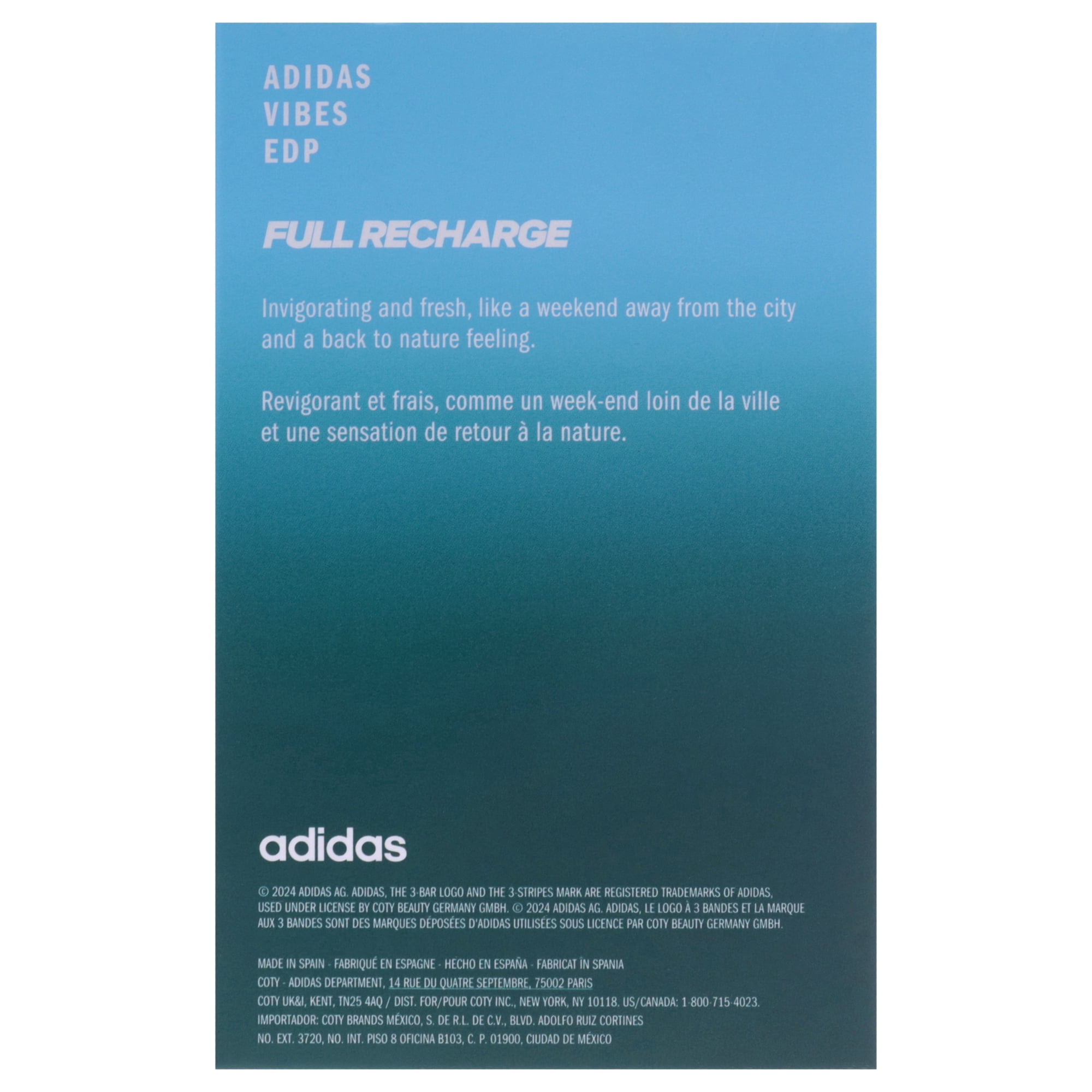 Adidas Vibes - Full Recharge by Adidas for Unisex - 3.3 oz EDP Spray