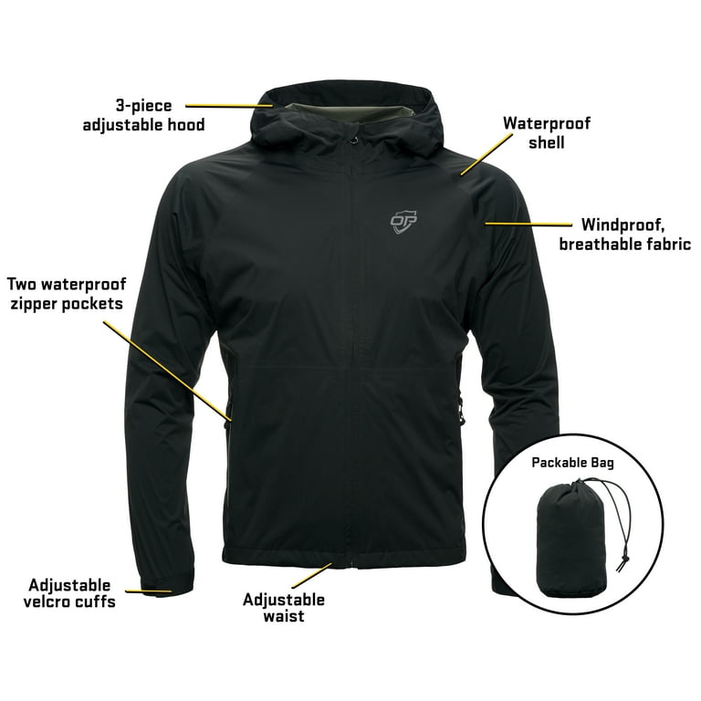 Outdoor Pursuit Men's Packable Rain Jacket, Lightweight Waterproof Rain  Gear (Black, XX-Large) 