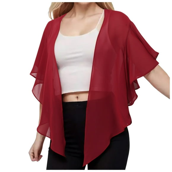 YOUSNH Womens Chiffon Shawl Wraps Open Front Tie Top Cardigan for Evening Dress Shawls and Wraps for Evening Dresses Red One Size