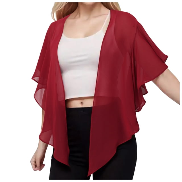 YOUSNH Châles et Étoles en Mousseline pour Femmes, Ouverture devant, Cardigan à Nouer pour Robe de Soirée, Châles et Étoles pour Robes de Soirée, Rouge, Taille Unique