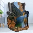 thumbnail image 4 of Tree Soft Flannel Fleece Throw Blanket, Autumn Season by Lake and Mountain Nature Theme Fall Trees in the Wilderness, Cozy Plush for Indoor and Outdoor Use, 50" x 70", Orange Green, by Ambesonne, 4 of 5