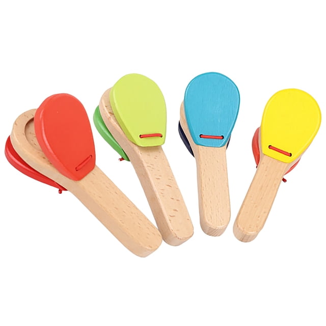Wooden Castanet Musical Instrument with Handle, Educational Percussion Toy for Rhythm And Sensory Development, Fun Music Tool for Beginners And Playtime