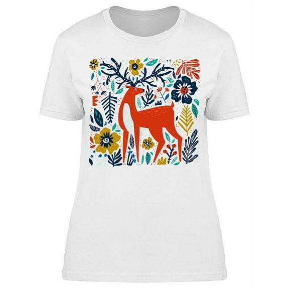 Deer Hand Drawn Multicolor T-Shirt Women -Image by Shutterstock, Female Medium