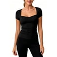 thumbnail image 6 of TEAJOPSUU Womens Summer Tops Sweetheart Neck Short Sleeve Activewear T Shirts Form Fitting Shapewear Tees Black, 6 of 7