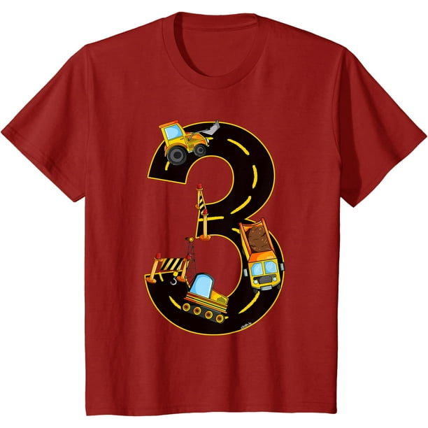Kids 3rd Birthday T Shirt boys Excavator Construction Area