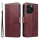 thumbnail image 1 of For iPhone 15 Pro Leather Case Wallet Stand Grids Imprinted Phone Cover with Strap - Light Purple, 1 of 5