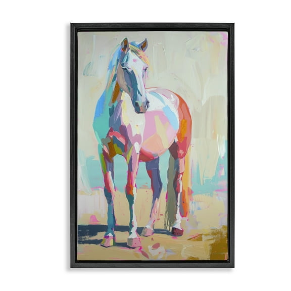 Stupell Industries Pastel Hued Horse Animals Painting Black Floater Framed Canvas Art Print Wall Art, 17 x 25