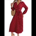 thumbnail image 2 of Vestido Plisado de Larga con Cuello en V y Lunares para Mujer, Informal, Holgado y con Cinturón Vino Tinto M, 2 of 10