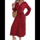 thumbnail image 2 of Vestido Plisado de Larga con Cuello en V y Lunares para Mujer, Informal, Holgado y con Cinturón Vino Tinto M, 2 of 10