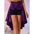 thumbnail image 5 of YiZYiF Womens Gothic Medieval Steampunk Satiny Pirate Skirt Lace-up Tiered Ruffled High Low Skirts Purple L, 5 of 7