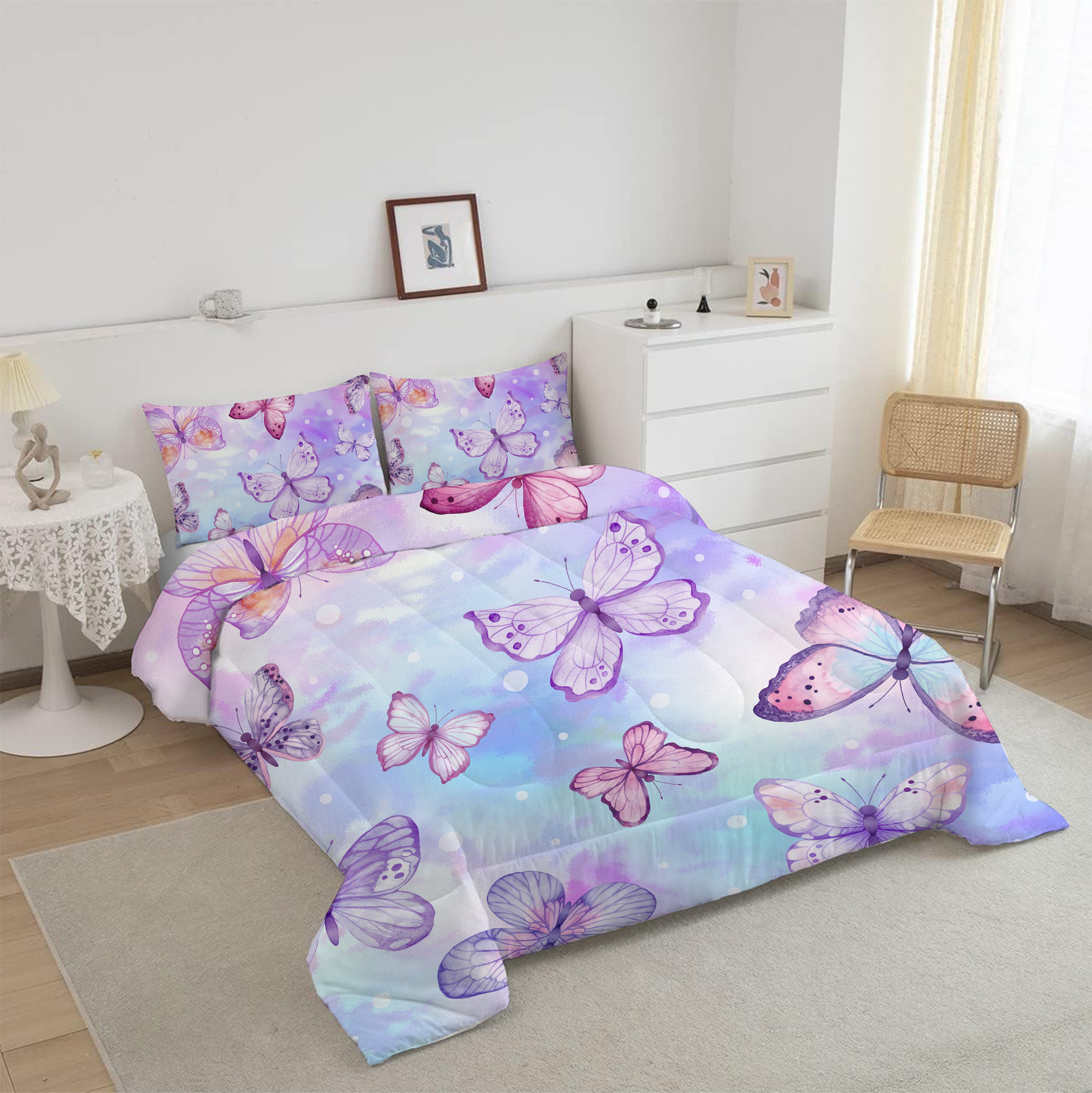 Psoiuetr Butterfly Comforter Set Twin Size for Girls Kids Teens Blue Purple Tie Dye Bedding Set 3 Pieces