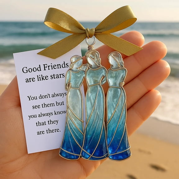 Three Sisters Friendship Acrylic Ornament, 8cm Blue Flat Hanging Decor with Quote Card