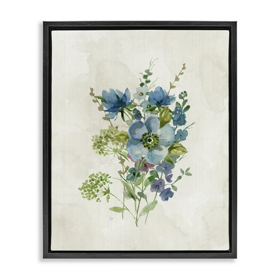 Stupell Industries Blue Wildflower Cluster Plants & Flowers Painting Black Floater Framed Canvas Art Print Wall Art, 17 x 21