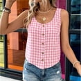 thumbnail image 2 of IYYVV Gingham Tops for Women Spring Summer Cotton Sleeveless Tank Top Casual Beach Cute Plaid Button Down Shirts Blouses Pink XL, 2 of 7