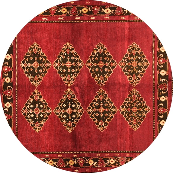 Ahgly Company Indoor Round Abstract Orange Contemporary Area Rugs, 8' Round