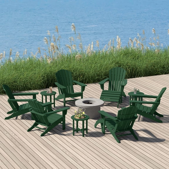 WestinTrends Dylan 12 Piece Outdoor Adirondack Chair With Ottoman And Side Table, Dark Green