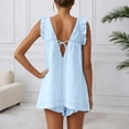 thumbnail image 4 of Likimi 2 Piece Sets For Women Sleeveless V Neck Solid Color Ruffles Loose Fit Top With Shorts Summer Elegant Fashion Outfit Set Blue Size Xl, 4 of 5