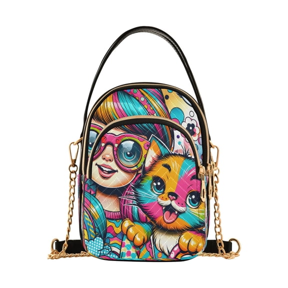 ALAZA Chain Crossbody Bags for Women Abstract Girl and Cat Shoulder Handbag Phone Purse