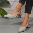 thumbnail image 3 of Slingback Heels for Women Glitter Block Heeled Sandals Sparkly Leather Elastic Ankle Strap Pumps Shoes Casual Party Dress Footwear Silver Size 9.5, 3 of 7