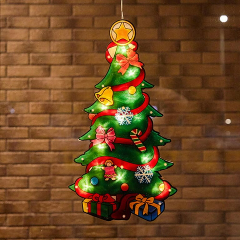 Christmas Decoration Lighted Window Hanging Decor Xmas Lights with Suction  Cup Hook for Christmas Party Showcase Window Home