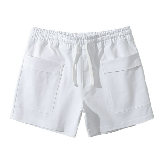 Teissuly Shorts d'Été Rabais Hommes Unis Décontractés Mode Coton Sport Élastiques Taille Mi-Haute à Lacets