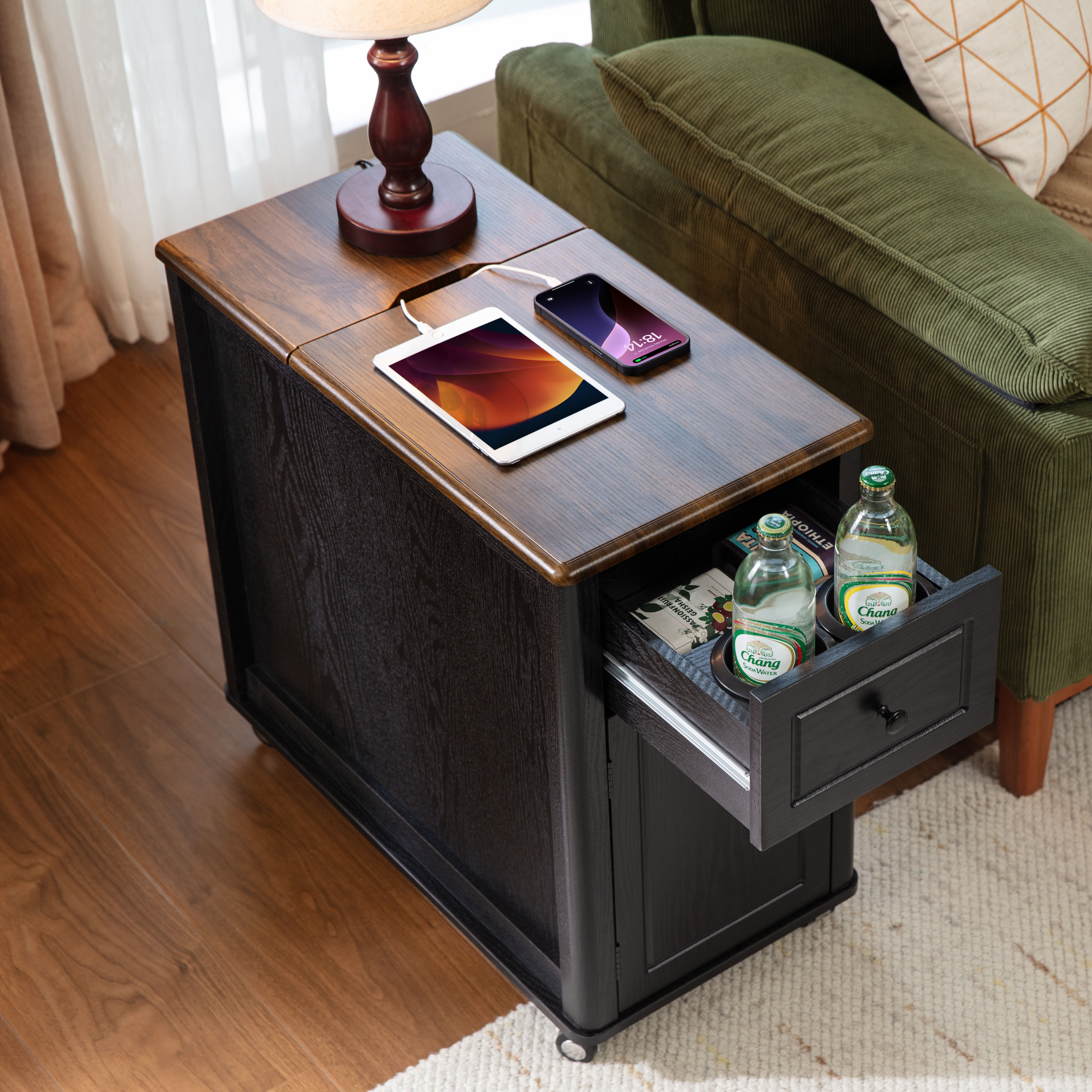 CHIC HOUSE End Tables for Living Room with Charging Station