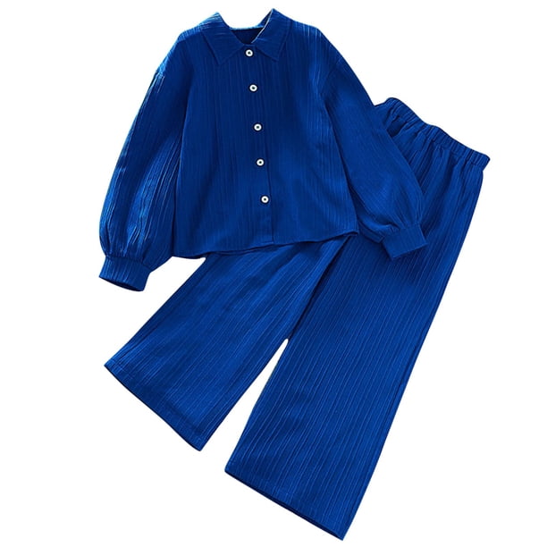 Odeerbi 8-12 Años Niños Niñas Algodón Conjuntos Camisa Manga Larga Pantalones Pierna Ancha Conjunto Primavera Solapa Camisa Pantalones Dos Piezas Conjunto
