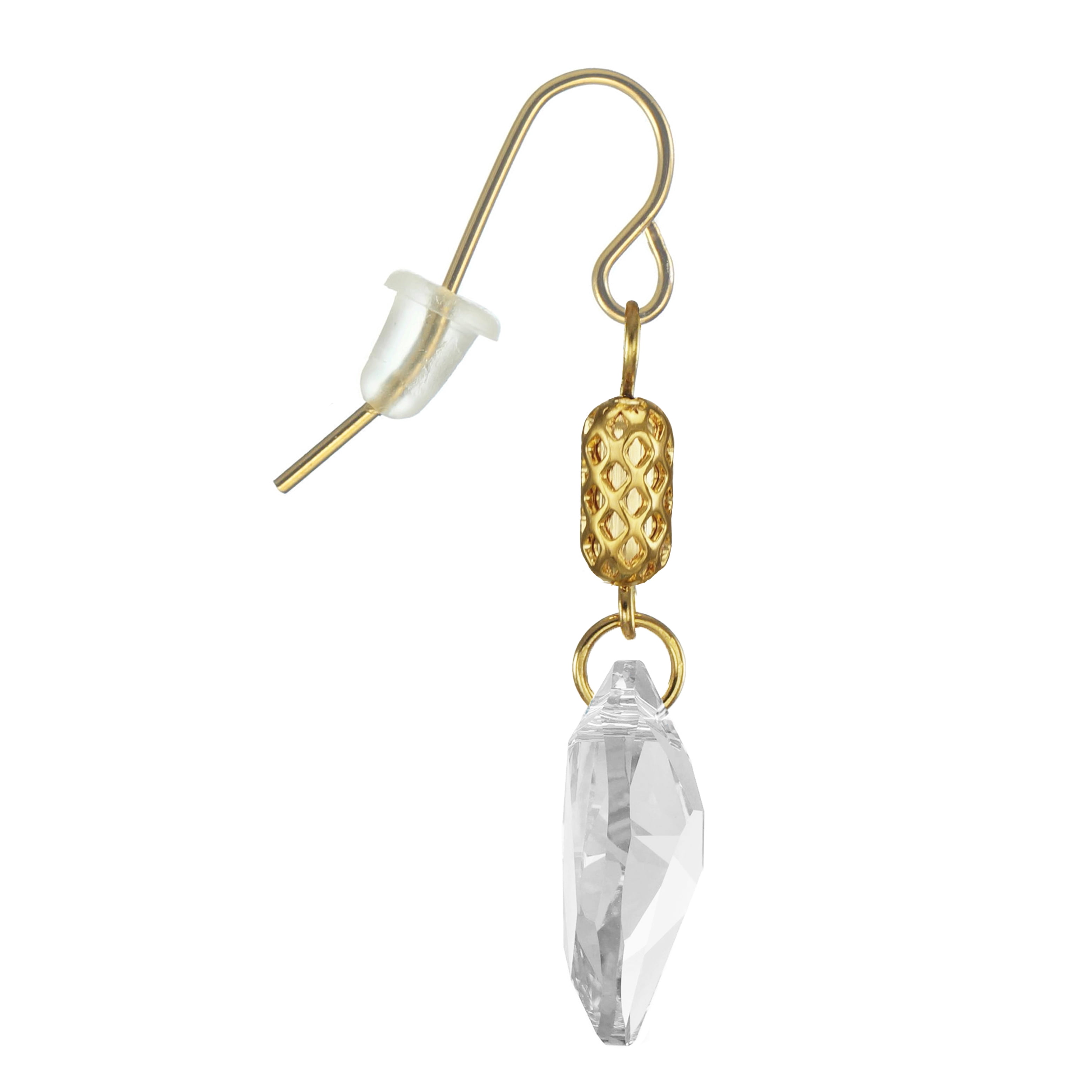 One Pair 19mm Austrian Galactic with Gold Woven Tube Dangle Earrings – Hypoallergenic Earwires - Clear