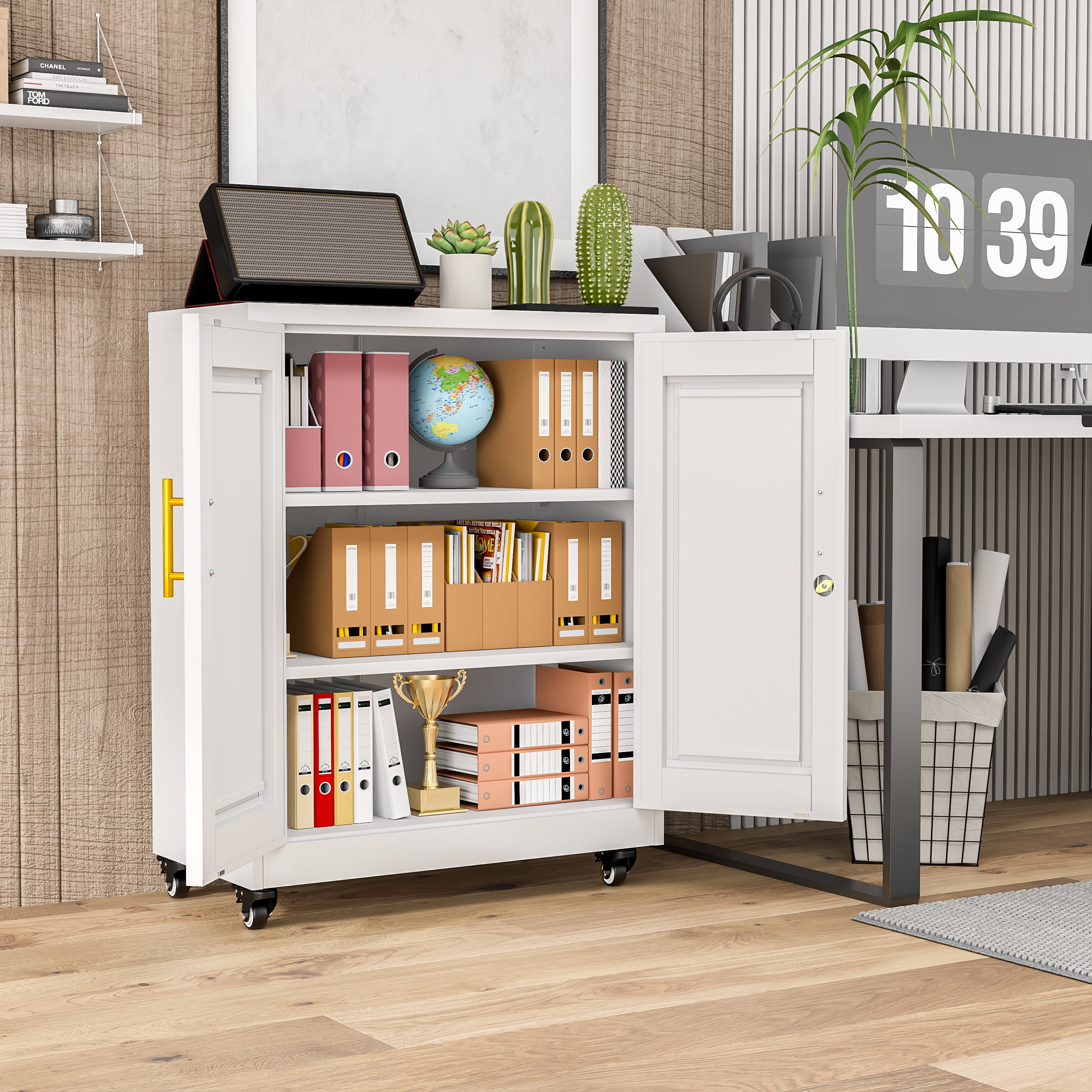 Erosoei Modern Metal Accent Storage Cabinet with Doors and 2 Adjustable Shelves
