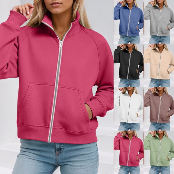 Shadoumai Womens Zip Up Hoodie 2026 Y2K Casual Long Sleeve Zipper Sweatshirts Fall Winter Comfy Sweat Jackets with Pockets