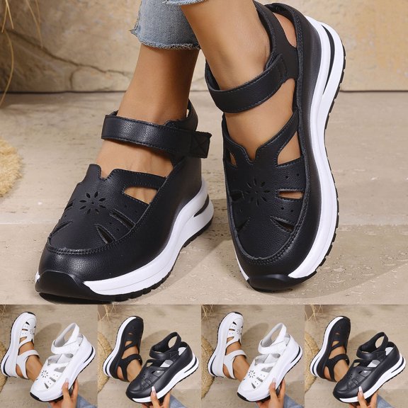 HAOTAGS Women's Gladiator Sandals, Summer Closed Toe Lace-Up Chunky Heel Footwear Black 6.5