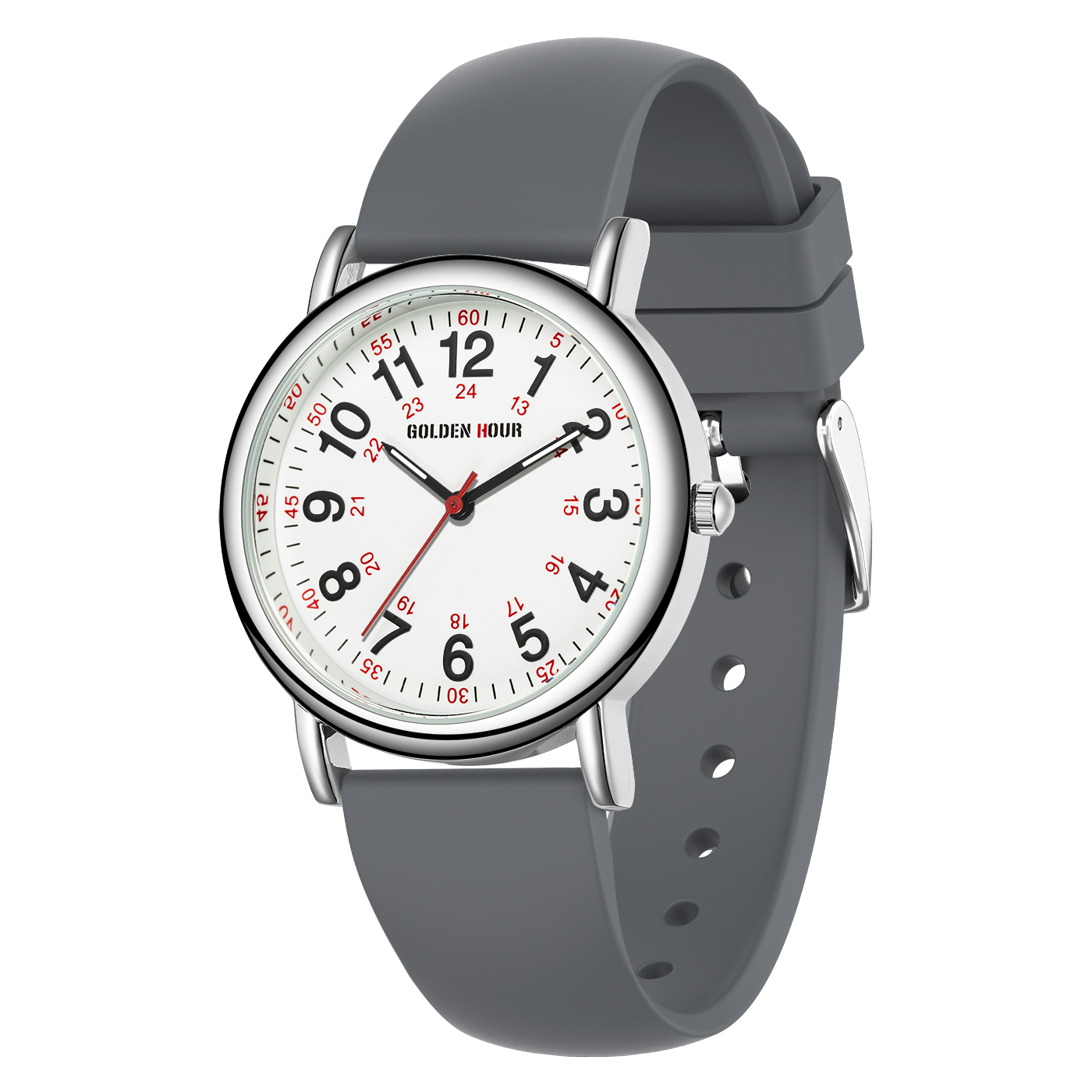 GOLDEN HOUR Waterproof Nurse Watch for Medical Professionals, Students Women Men - Military Time Luminouse Easy Read Dial, 24 Hour with Second Hand, Colorful Silicone Band