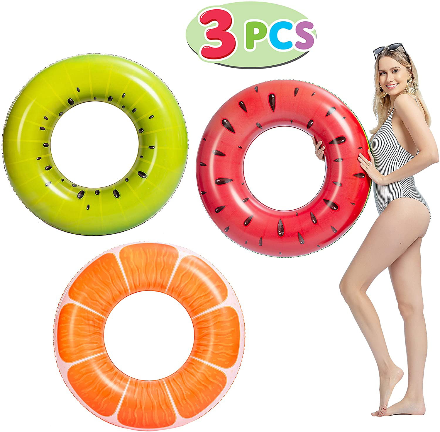 Swimming Pool Inflatable Rainbow Swim Ring Adult Fruit Foldable Swim Ring Toys 
