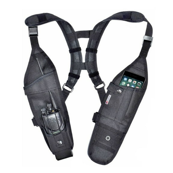 USH-300D Double Radio Shoulder Holster Chest Harness with an Adjustable Radio Pouch fits all Medium to Large Motorola ICOM Vertex Two Way Radios. Made in The USA by HOLSTERGUY