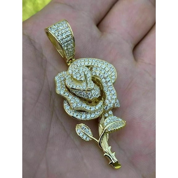 2Ct Round Cut Lab-Created Diamond Rose Flower Pendant 14K Yellow Gold Finish