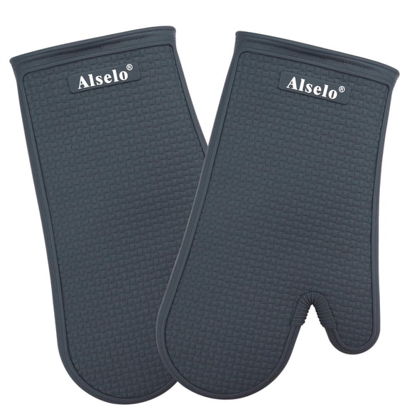 Alselo Manoplas De Horno Guantes De Cocina De Silicona Resistentes Al Calor Para 550 Grados Con Impermeables Y Antideslizantes Juego De 2 Guantes De Horno Para Hornear Cocinar Barbacoa Microondas Lava