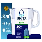 (2 pack) Brita Elite 6-Cup, White Plastic Water Filtration Pitcher, Reduces Lead
