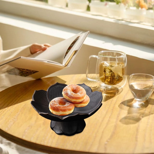 Frutero de cerámica con drenaje Platos especiales Plato de fruta de cerámica multiusos para buffet Grande para restaurante Comedor Hogar Esmalte negro