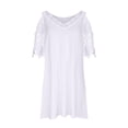 thumbnail image 5 of Women Summer T Shirts Dress Cold Shoulder Lace Patchwork Short Sleeve Casual Fashion Mini Dresses with Prints (3X-Large, White), 5 of 5