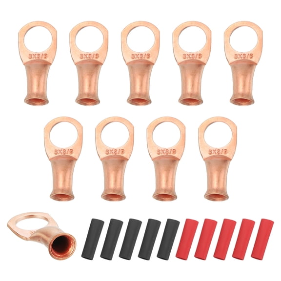 10 Pcs 3/8" Stud 8AWG Battery Cable End with 10pcs 2:1 Heat Shrink, Gold