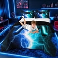 thumbnail image 3 of meiyoeat Neon Lightning Gaming Full Size Comforter Sets for Boys Girls, Electric Gamer Bedding Sets, Blue Cyan, Black Reversible 3-Piece, 1 Comforter and 2 Pillowcases, 3 of 6