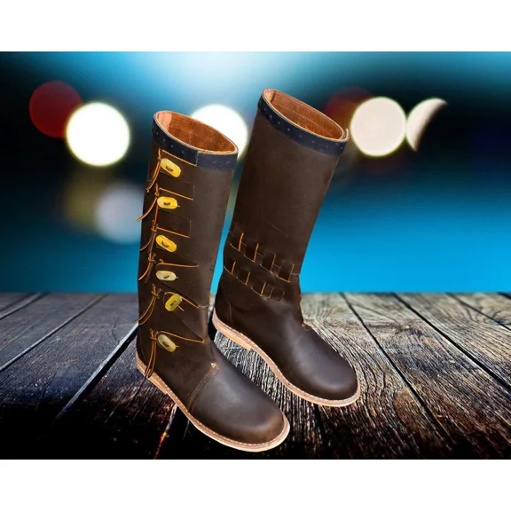 Leather Long Boots Leather Medieval Larp Shoes SCA LARP