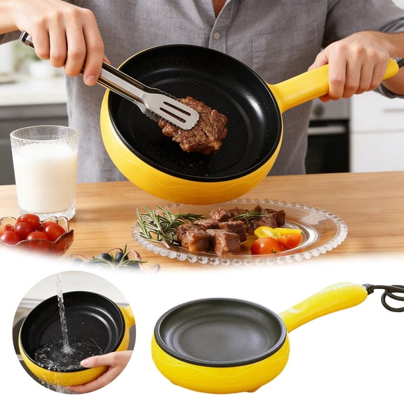 Mini Electric Non-Stick Frying Pan, 2-In-1 Multifunctional Electric Skillet, Portable Electric Pan For Eggs, Steak & Breakfast Cooking Yellow1-30cm