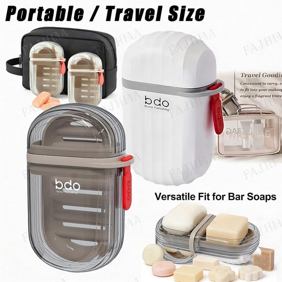 Portable Soap Box with Lid and Drain Tray, Mini Travel Soap Holder Case, Waterproof Sealed Soap Container for Bathroom, Gym - White