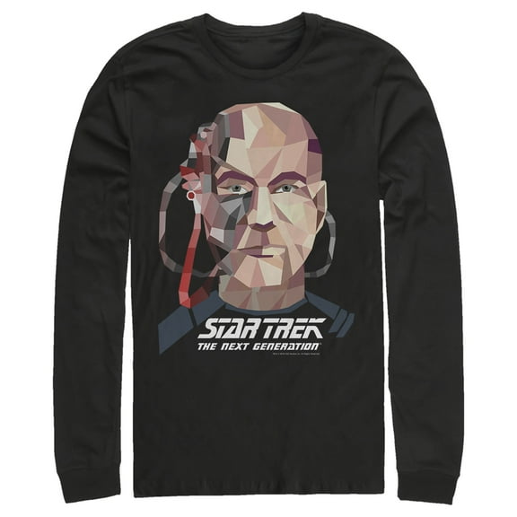 Men's Star Trek: The Next Generation Geometric Captain Jean Luc Picard Borg Long Sleeve Shirt Black Medium